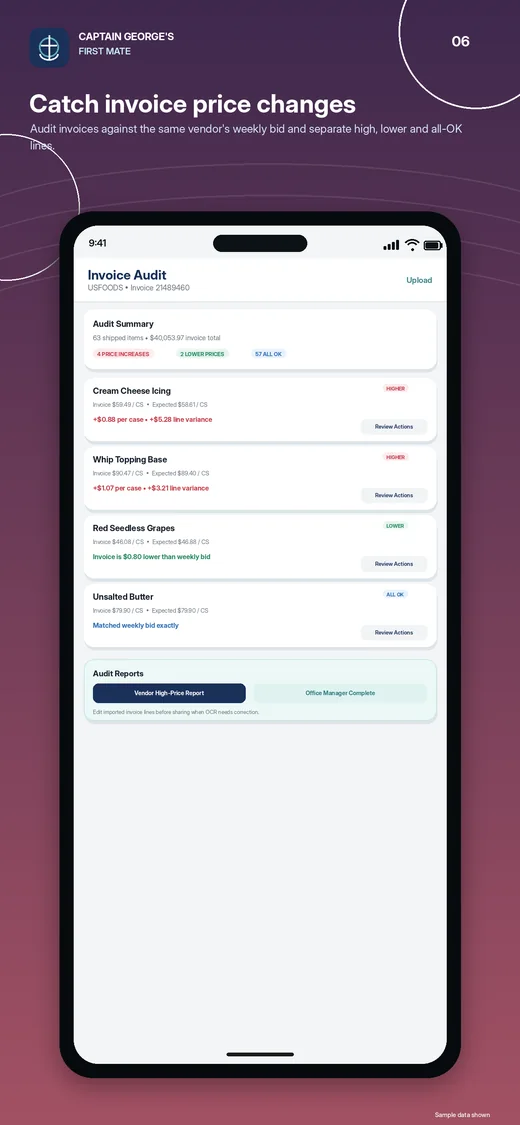Sample invoice audit screen